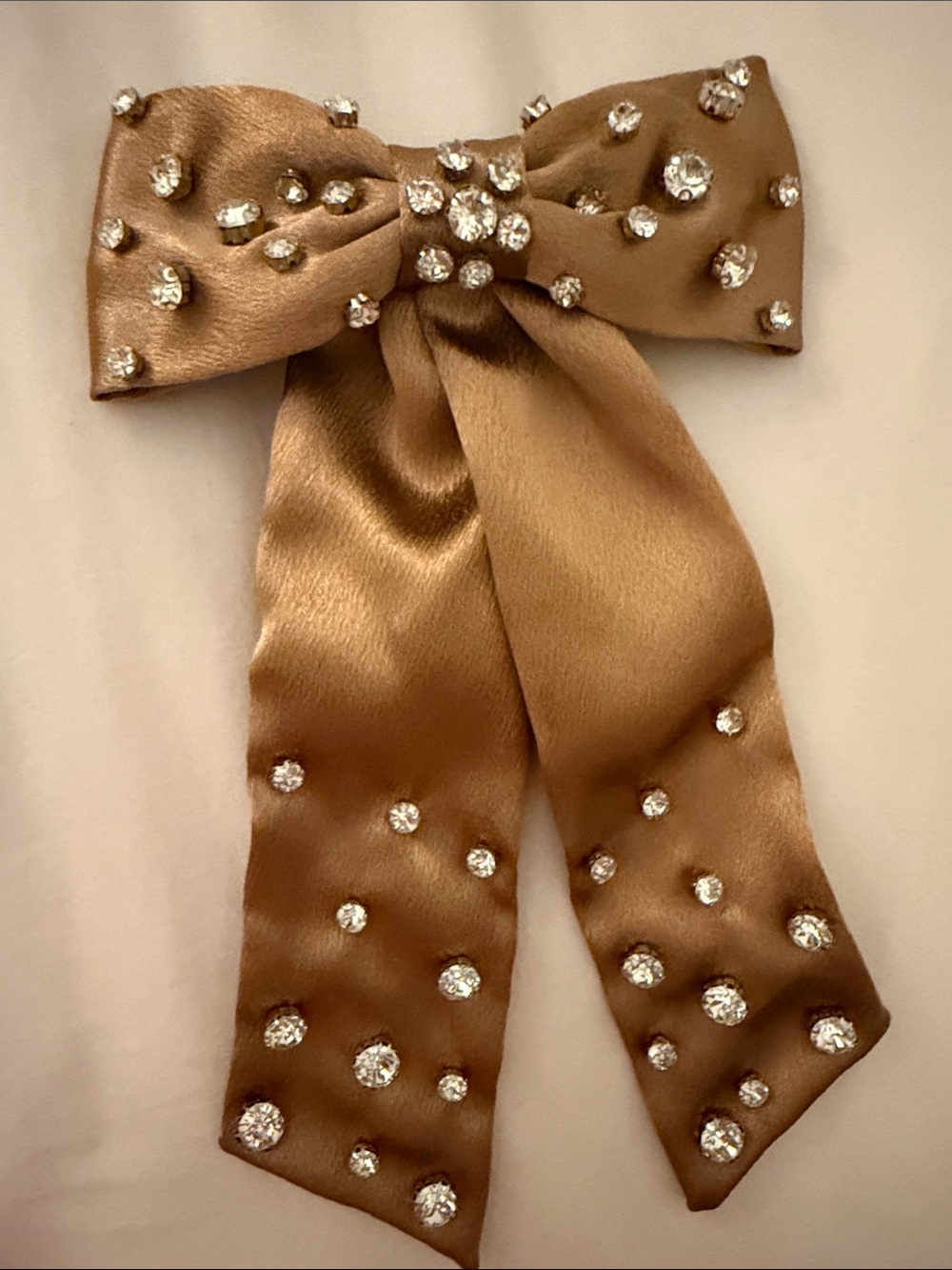 Gold Satin Hair Clip Rhinestone Hair Bow